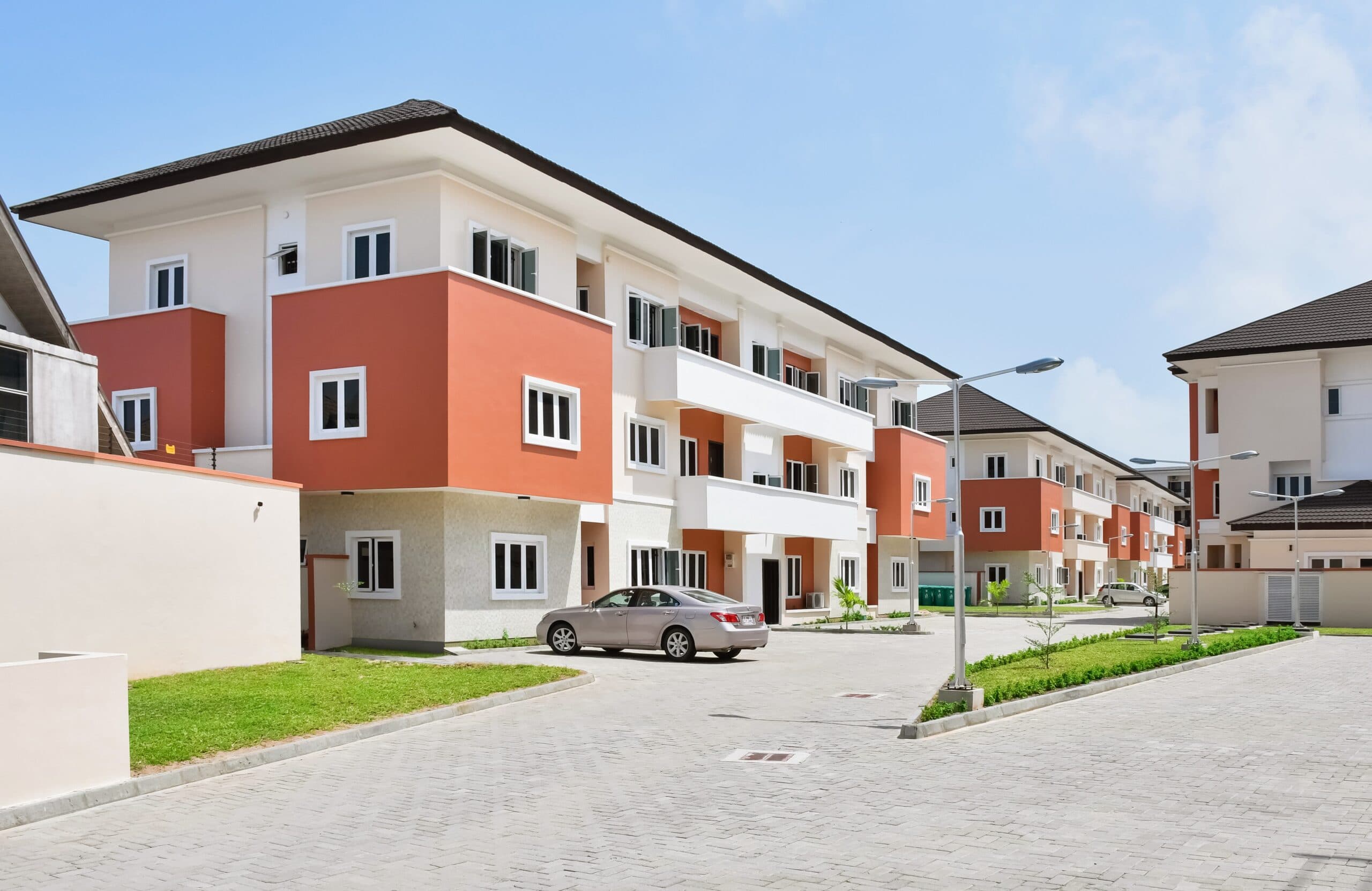Delivered houses in a row along an estate street